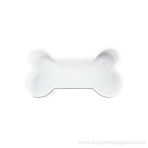 Bone Shaped Pet Feeding Bowl White Ceramic